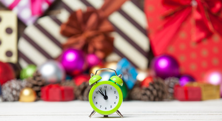 Clock and Christmas toys.の写真素材