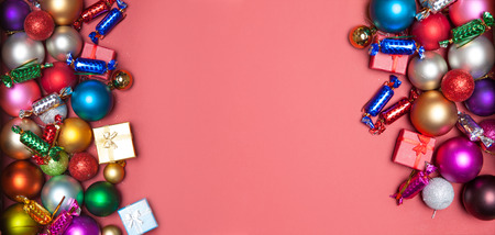 Christmas gifts on red background.の写真素材