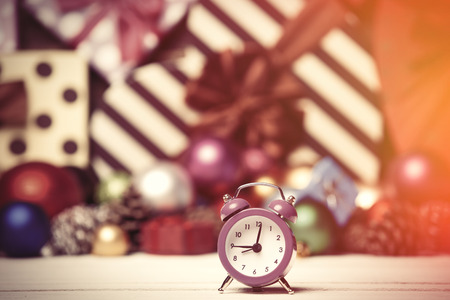 Clock and Christmas toys.の写真素材