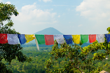 Color buddhist praying flags, Sri Lankaの写真素材