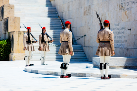 ATHENS, GREECE - 06 JUNE 2016: View on the guard near a palace in the down town of Athens, Greeceのeditorial素材