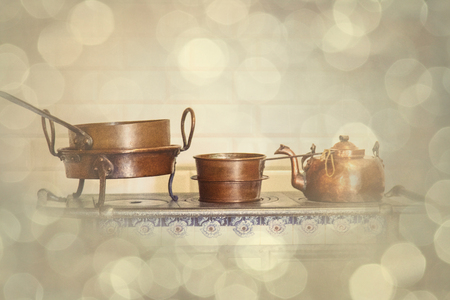 photo of the beautiful cast iron cutlery on the cooker in Polandの写真素材