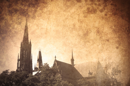 old cathedral outdoor decoration in Wroclaw, Poland. Image made in old color styleの写真素材