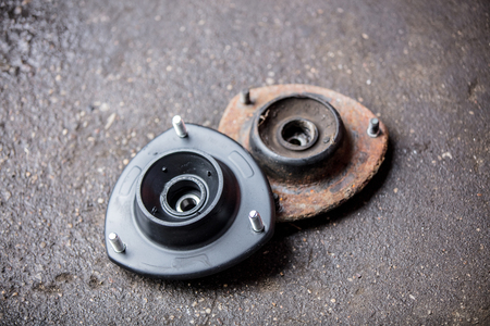 Metal details of old car. Closeup viewの写真素材