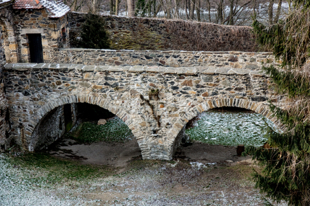 Old medieval stone brick bridge in to a castle. Europe, Polandの写真素材