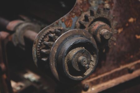 Old manual mechanism for pressing grapes. Side viewの写真素材