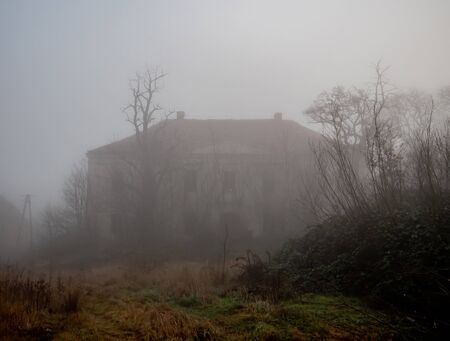 old abandoned manor in the fog in Decemberの写真素材