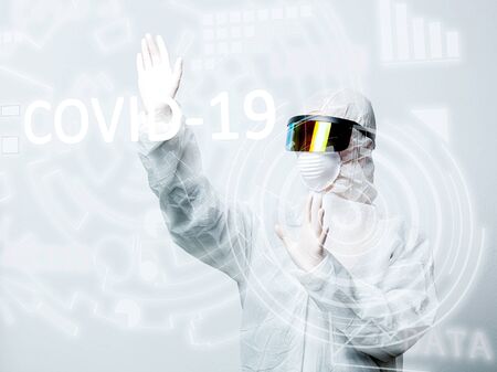 scientist doctor in VR glasses work with itの写真素材