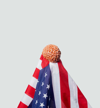 USA flag and human brain on white backgroundの写真素材