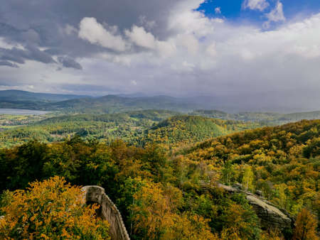 View on Sudetes in Lower Silesia, Poland. Autumn seasonの写真素材