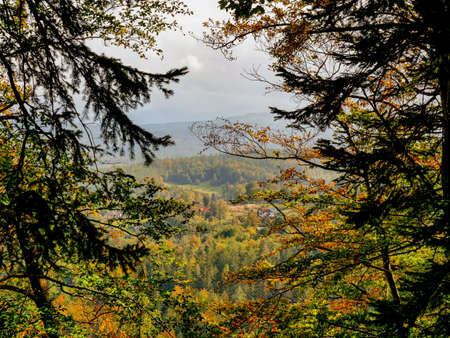 View on mountains in fog in autumn time. Lower Silesia, Polandの写真素材