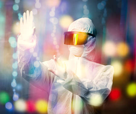 medical scientist in VR glasses and protection clothesの写真素材