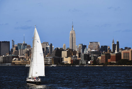Sailboat and skyline of New York