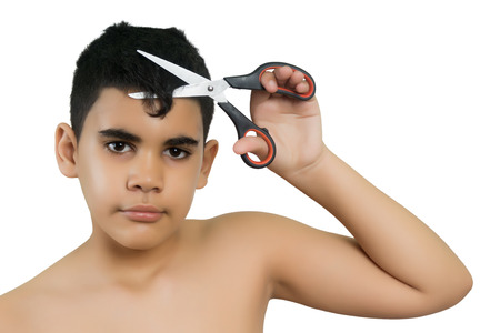 Getting a haircut isolated on whiteの写真素材