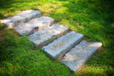 Stone steps gray in the garden of a private houseの写真素材