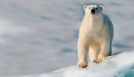 A polar bear stands on the ice