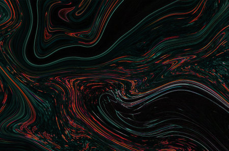 Abstract black background with wavy colorful patternの写真素材