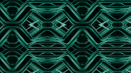 Background with a geometric pattern of green on a black backgroundの写真素材