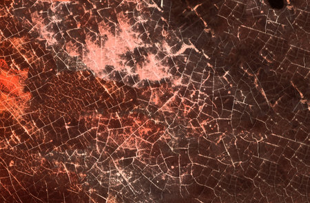 Dark red cracked surface forming an intricate abstract pattern