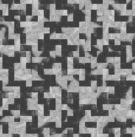 Abstract geometric pattern creating optical illusion with grayscale squaresの写真素材