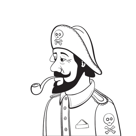 Black and White Sea Captain with Beard and Pipe  Isolated on white  Hand Drawing Vector Illustration のイラスト素材