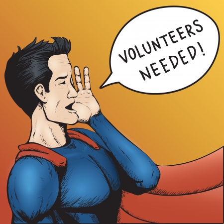 Volunteers Wanted! Superhero Need Help! Colorful Cartoon Vector Illustration.のイラスト素材