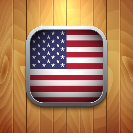 Rounded Square USA Flag Icon on Wood Texture のイラスト素材
