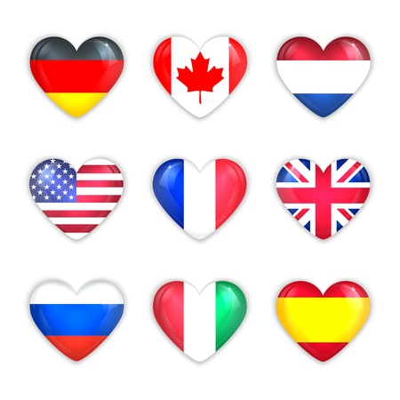 Glass Heart Flags of Countries Icon Set   Isolated on White  Vector Illustration のイラスト素材