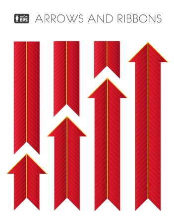 Red Striped Arrows and Ribbons  Vector Set のイラスト素材
