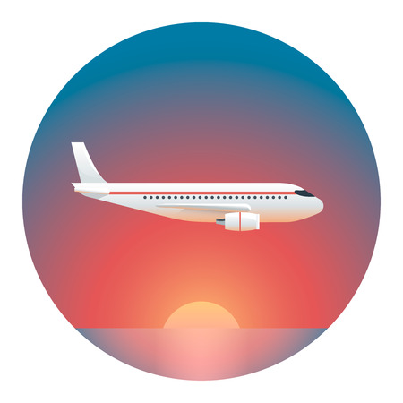 Airliner Against the Setting Sun - Circle Detailed Illustration with Gradients Isolated on Whiteのイラスト素材