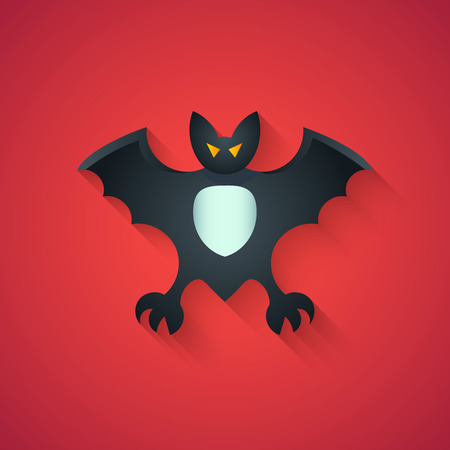 Bat â Funny Halloween Carton Illustration with Long Shadow on Red Backgroundのイラスト素材