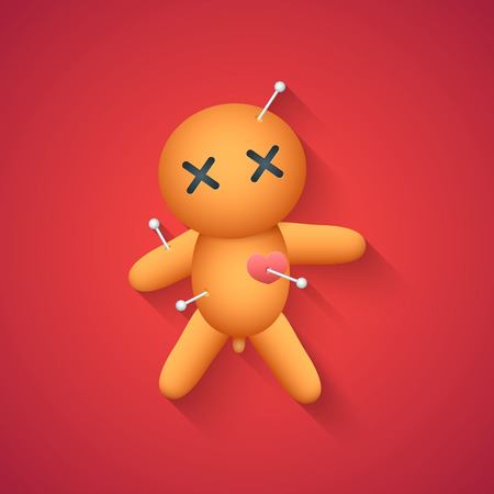 Voodoo Doll  Funny Halloween Carton Illustration with Long Shadow on Red Backgroundのイラスト素材