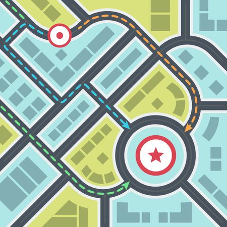Abstract Simple City Map with Pins and Ways in Flat Styleのイラスト素材