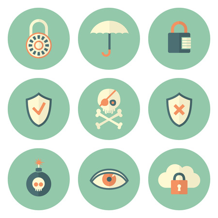 Set of Circle Security Icons to a Limited Color Palette in Flat Styleのイラスト素材