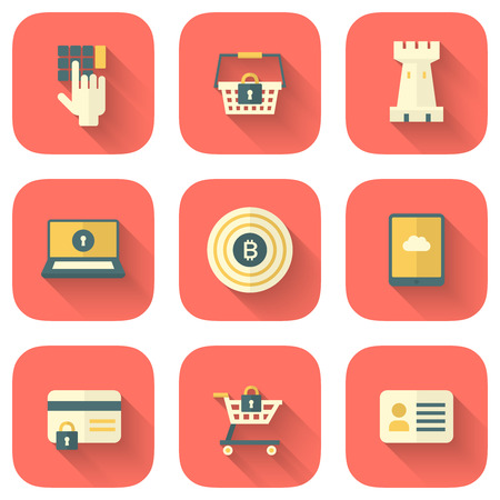 Set of Application Security Icons to a Limited Color Palette in Flat Style with Long Shadowsのイラスト素材