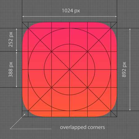 Application Icon Template with Guidelines for Contemporary Mobile Operating System.のイラスト素材