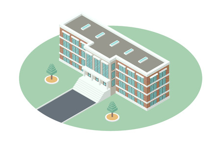 Administrative Building with a Landscaped Courtyard - Detailed Illustration in Isometric Projection Isolated on White Backgroundのイラスト素材