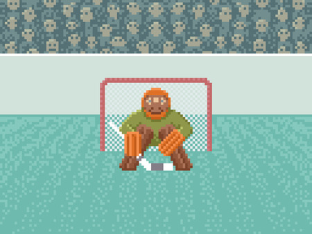 Ice Hockey Goalkeeper in the Gate - Illustration in Pixel Art Classical Techniqueのイラスト素材