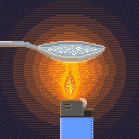 Synthesis of Crack Cocaine in Handicraft Conditions - Illustration in Pixel Art Classical Techniqueのイラスト素材