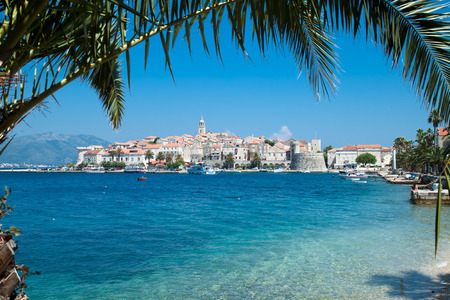 View over Korcula old city on the side of the bay, Croatia 