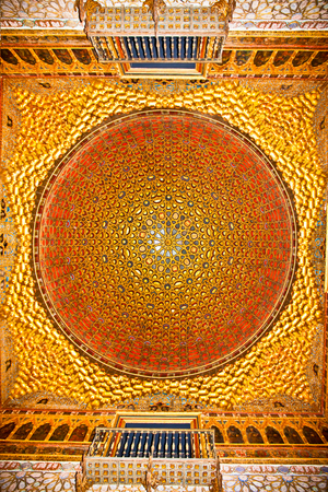 Golden Dome of the Ambassadors room in Alcazar, Seville, Andalusia,  Spain.のeditorial素材