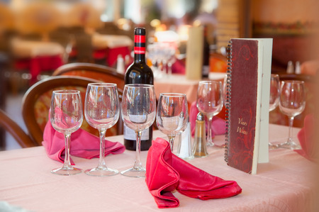  Served Wine restaurant table in Spain.の写真素材