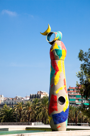 BARCELONA - OCTOBER 1. The statue 'Woman & Bird' by Joan Miro, on October 1., 2011 in  Miro square Barcelona, Spain. のeditorial素材