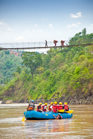 BHOTE KOSHI, NEPAL - MAY 21, 2013: Rafting on the Bhote Koshi on May 21, 2013.  in Nepal. The river has class 4-5 rapids.のeditorial素材
