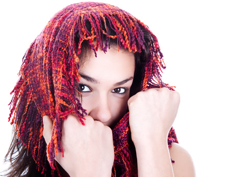 Close-up portrait of sexy caucasian young woman with beautiful brown eyesの写真素材