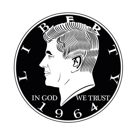 american dollar coin 1964 black design handmade silhouette collection vintageのイラスト素材