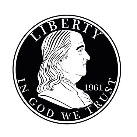american dollar coin 1961 black design handmade silhouette collection vintageのイラスト素材