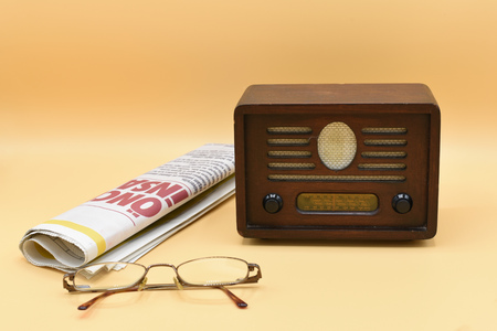 Radio on pastel floorの写真素材