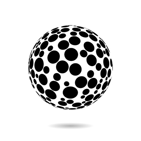 Abstract globe dotted sphere, 3d halftone effect vector background. Black and white vector illustration.のイラスト素材