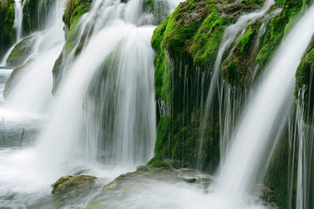 Waterfalls and crystalline waterfalls, Huancaya Peru.の写真素材